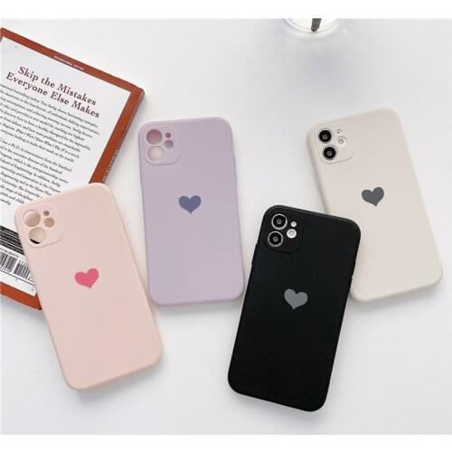 Solid Candy Color Love Heart Phone Case For iPhone 12 Mini 11 Pro Max XR Xs Max X 7 8 Puls SE 2020 Soft Silicone Cover Funda