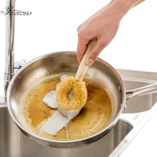 OYOURLIFE Natural Wooden Long Handle Kitchen Brush Dish Washing Brush Pan Pot Bowl Tableware Decontamination Cleaning Supplies