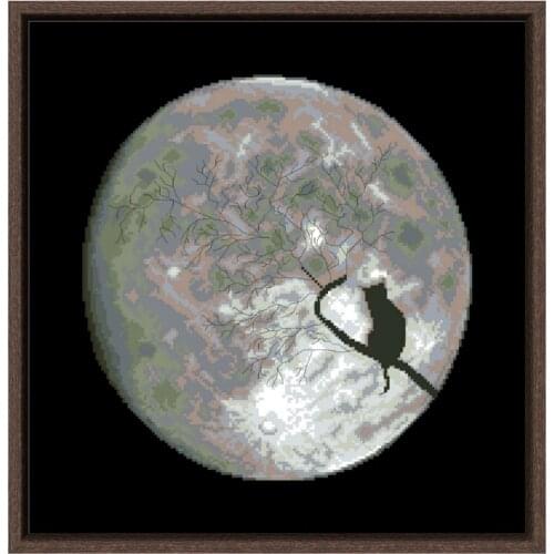 Full moon night cross stitch kit cat animal 18ct 14ct 11ct black fabric cotton thread embroidery DIY handmade needlework