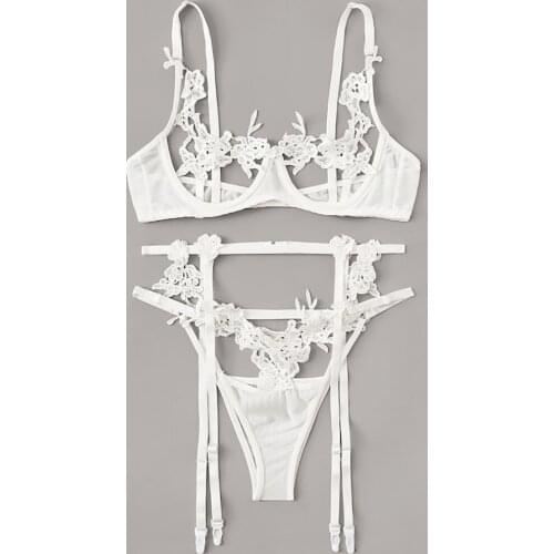 Porno Sexy Lingerie Womens Underwear Embroidery Lace Hollow Bra Lingerie Set Sexy Underwear Bra G string Set Erotic Costumes XL