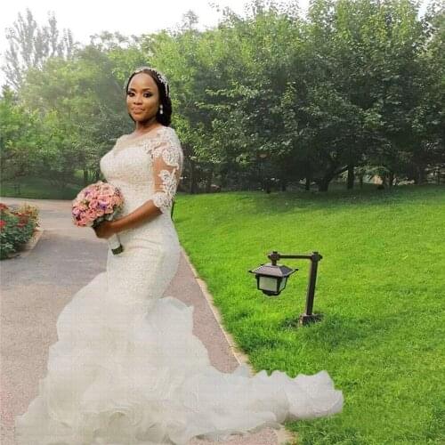 Amazing Ruffles African Mermaid Wedding Dresses 2020 Luxury Beaded Arabic Bridal Gowns Vestido De Noiva