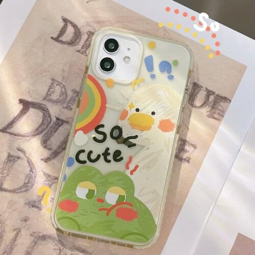 Retro kawaii strong Duck frog doodle art Japanese Phone Case For iPhone 12 11 Pro Max Xs Max XR X 7 8 Plus 7Plus case Cute Cover