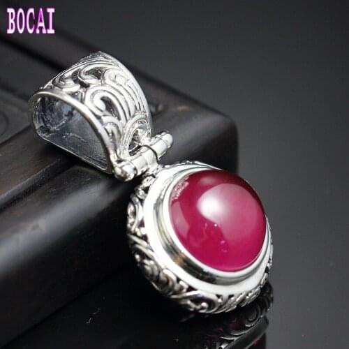 S925 silver vintage fashion temperament red corundum pendant Thai silver auspicious items womens silver pendant