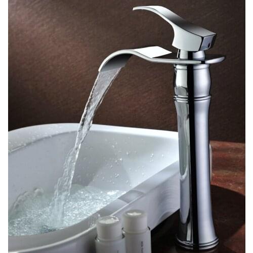 Contemporary Chrome Finish single Hole Single Handle Vessel Bathroom Sink tall Faucet