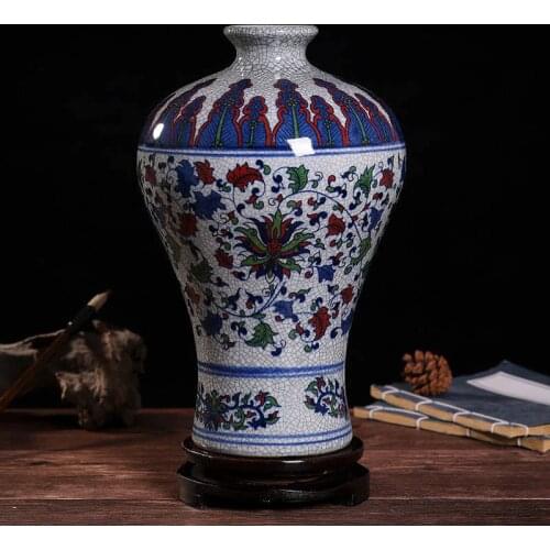 Vintage Porcelain Vase Home Decoration Blue and White Glazed Crack Colorful Ceramic Flower Receptacle Jingdezhen Flowerpots