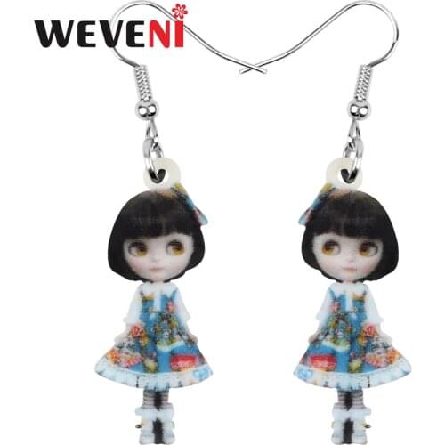 WEVENI Acrylic Anime Lolita Skirt Japanese Girl Doll Earrings Drop Dangle Jewelry For Women Girls Teens Kids Charm Hot Sale Gift