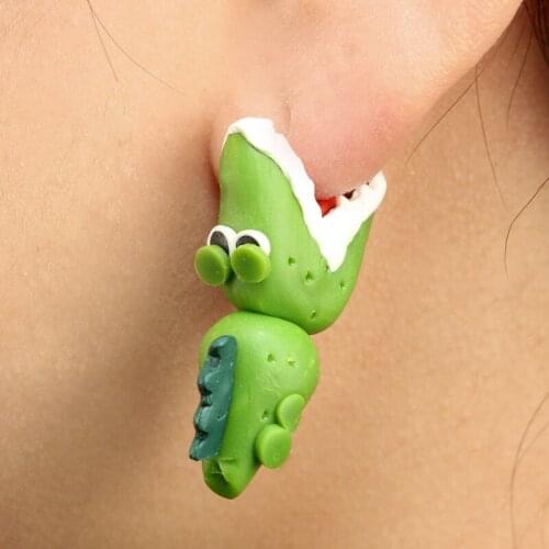 HI MAN European Small Cute Crocodile Soft Pottery Stud Earrings Women Models Creative Personality Banquet Gift Jewelry Gift