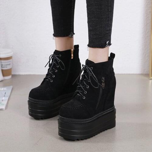 Women Winter New Sexy Super High Heel Chunky Sole Fashion Ankle Boots Platform Round Toe Thick High Heels Short Boots