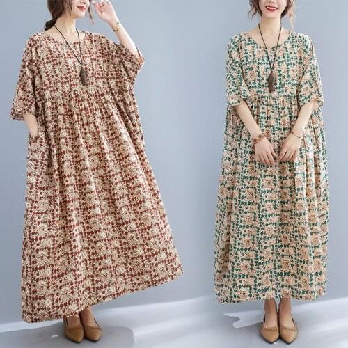 Print Floral Dress 2021 New Arrival Thin Soft Cotton Linen Loose Oversized Summer Dress Sundress Women Travel casual Beach Dress