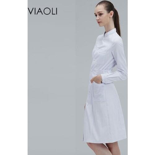 Long-sleeved Stand-collar Female Coat Uniform Medical Nurse Doctor Coat Slim-fitting Spa Overalls Lab White Coat Pet Uniform