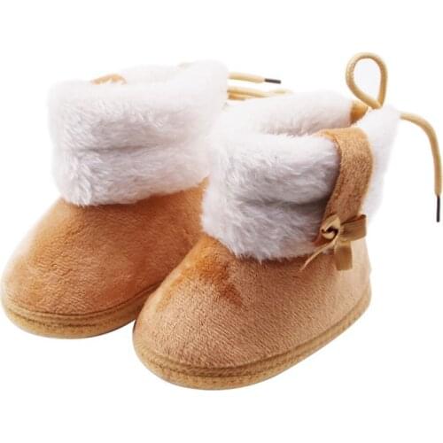 Infant Newborn Baby Boy Girl Winter Fur Snow Boots Winter Toddler Bow Tie Warm Shoes Mid-tube Booties Little Kids Shoes