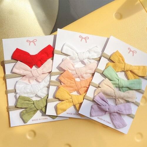 4Pcs/Set Solid Color Baby Headband Nylon Elastic Bows Soft Hair Bands Knotted Newborn Baby Girls Headbands Kids Hair Accessories