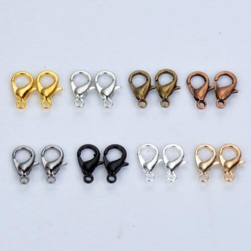 50PCS/LOT 10mm 12mm Zinc Alloy Lobster Clasps Hooks Components Clasps for Metal Chain Diy Necklace Bracelet Jewelry Making