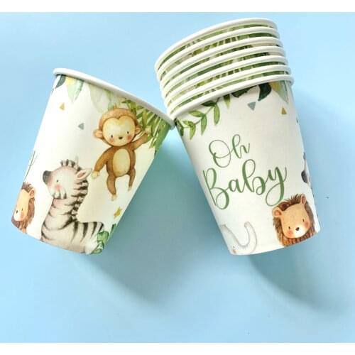8Pcs Oh Baby Cups Animal Jungle Party Baby Shower Party Decoration Gender Reveal Supplies
