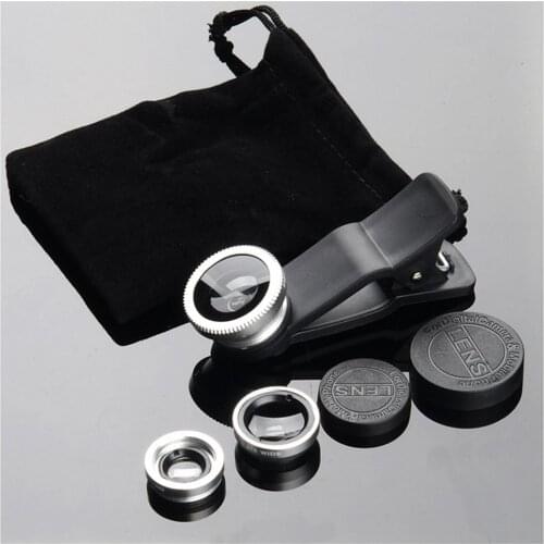 Mobile Phone Camera Lens Kit Fish Eye Lens + 2 in1 Macro Lens& Super Wide Angle Lens with Black Universal Phone Clip