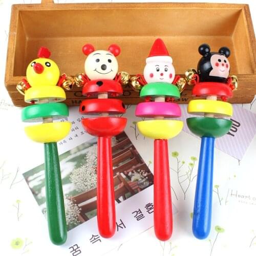 Wholesale Wooden Toy Animal Rattle Cartoon Hand Bell Baby Product Children Interesting Toy Creative Education Early Puzzle Toy