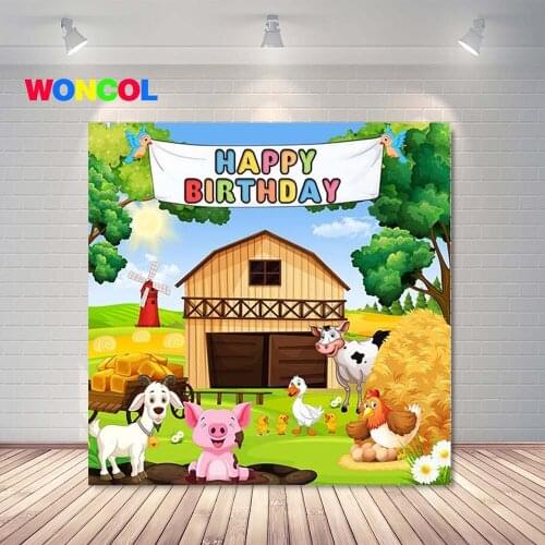 Woncol Farm Animals Photography Backdrop Kids 1st Birthday Baby Shower Poultry Photo Background Pig Grassland Vinyl Photo Props
