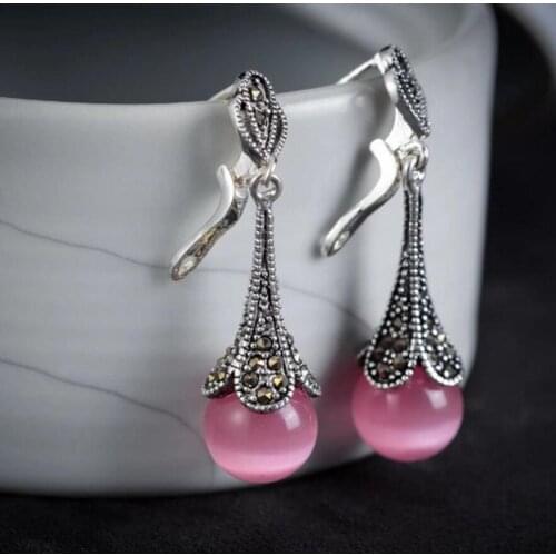 Hot Sell Ladys iSTONE VINTAGE 11/2" RED Natural Stone MARCASITE 925 SILVER Natural Stone bread silver big earrings