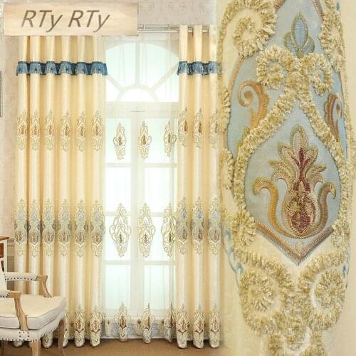 Ready Made Window Curtains For Living Room Luxury Embroidery Blinds Blackout Curtain Fabric and Tulle For Villa Bedroom wp303-40