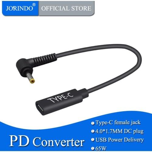 JORINDO 0.15M/0.49FT Type-C female jack to DC4.0*1.7MM notebook PD Adapter Cable,USB-C to 4017 Fast Charging Line,65W