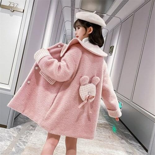 Spring/Autumn Girl Woolen Jacket 5 6 8 10 12 Years Children Clothing Thicken Girls Thicken Long Coats Cute Girls Outwear