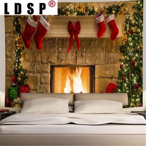 LDSP Christmas Tree Red Socks Tapestry Backdrop Wall Atr Fireplace Sofa Background Tapestry Posters Bedroom Tapiz Home Decor