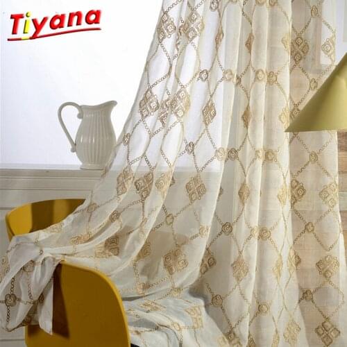 Linen Curtains Geometric Window Screen Sheer Curtain for Bedroom Cotton Linen Tulle Curtains Set for the Living Room wp044 *30
