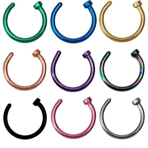 10pcs 8mm 10mm Medical Titanium Hoop Nose Rings Clip Ear Lip Navel Body Piercing Fake Percing Nez Jewelry Women Pircings Nariz