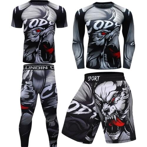 MMA Rashguard Jiu Jitsu Men T shirt+Pants Boxing Jerseys BJJ KickBoxing Muay Thai Shorts Tights Fitness Run Trained Sport Suit