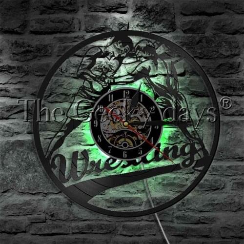 Man Wrestling Grappling Sports Match LED Lighting Wall Clock Freestyle Fighting Wall Watch Decorative Modern Wall Light