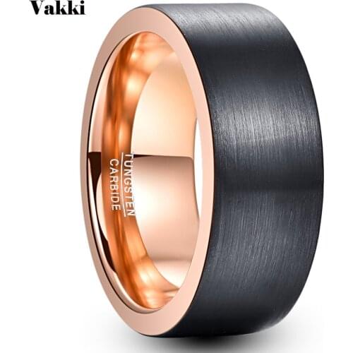VAKKI Male Black Classic Tungsten Steel Ring Knuckle Bague Inner Rose Gold Color Man Tungsten Engagement Ring