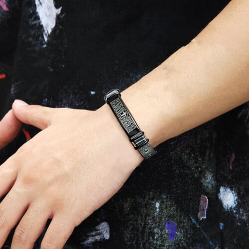 Cross Bible Christian Men Bracelet Adjustable Length Stainless Steel Mesh Band Bangles Wristband Scripture Male Jewelry