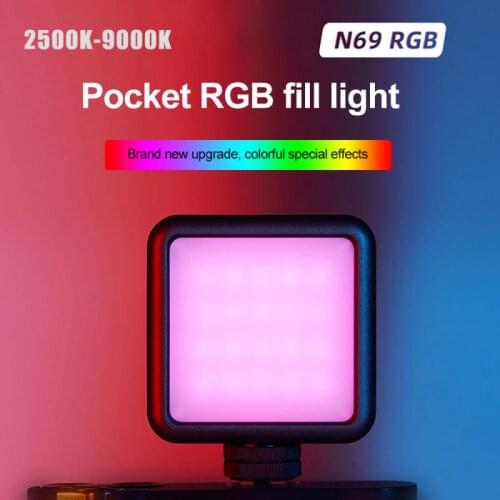 N69 RGB LED Video Light Photography Fill Light 2000mAh RGB 9000K Dimmable LED Video Camera Light CRI95+ With Cold Shoe Mounts
