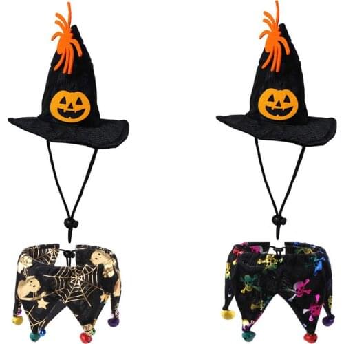 Halloween Pet Hat Scarf Set Skull Pattern Cat Cap Set Decoration Funny Pet Clothes Dressing Up Cat Party Costume Suit