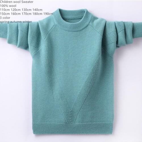 Naizaiga 100% Australia wool Black yellow blue O-neck solid thick winter warm Children Son Sweater Student pullovers FMBR85