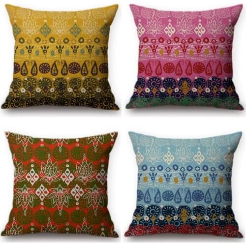 Bohemia Style Pillowcase Vintage Flower Cushion Cover Cotton Linen Printed Chair Seat Car Cushion Decorative Throw Pillow cover