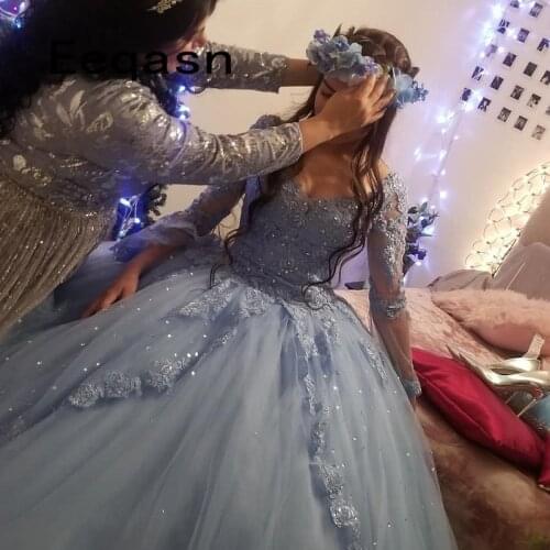 Charming Quinceanera Dresses Ball Gown Long Sleeve Lace Tulle Prom Debutante Sixteen 15 Sweet 16 Dress vestidos de 15 anos