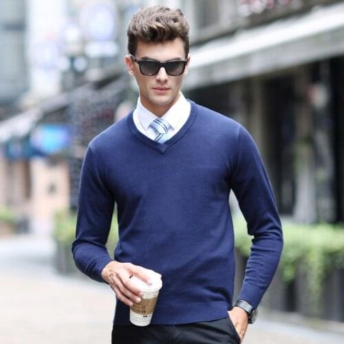 Solid Color Pullover Men V-Neck Sweater Men Long Sleeve Shirt Mens Sweaters Wool Casual Dress Brand Cashmere Knitwear Pull Homme