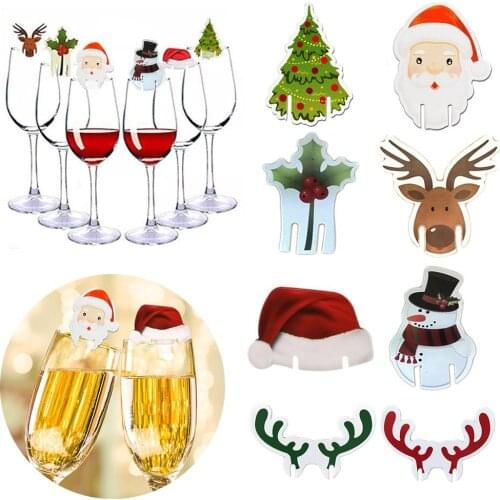 10Pcs Christmas Cup Card Christmas Decorations Santa Hat Wine Glass Decor Merry Christmas Ornament For New Year Party Supplies