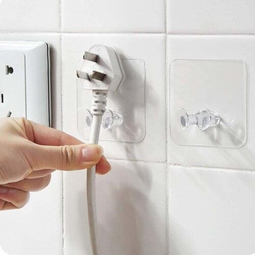 2Pcs Transparent Strong Self Adhesive Door Wall Hangers Hooks Power Plug Socket Holder Home Storage Wall Adhesive Hanging
