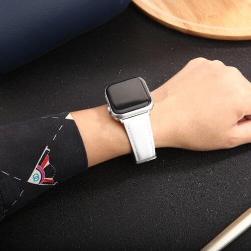 White Bracelet Genuine Leather Band For Apple Watch 44mm 40mm 42mm 38mm 6 SE 5 4 3 2 1 For Iwatch Strap Watchband Basic & Simple