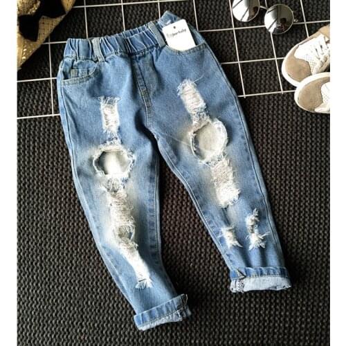 Boys Girls Hole Jeans Pants 1-6yrs Kids Trousers Autumn Fashion Designer Brand Children Denim Pants Casual Ripped Jeans