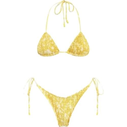 Sexy Triangle Push Up Bikini Set Brazilian String Thong Swimwear Ruched Bandage Bikinis Women Two Piece Swimsuit Micro Biquini