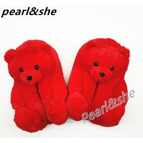 Bear Slippers Fuzzy Fluffy Furry Faux Fur Soft House Bedroom Slipper Anti-Slip Warm Winter Cute Home Indoor Shoes for Girl