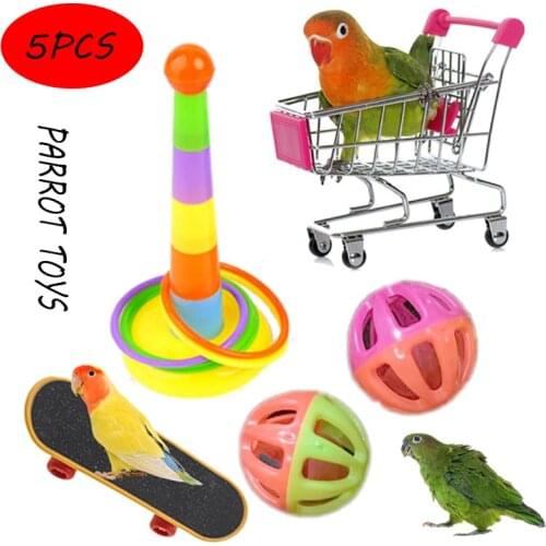 Activity Parrot Training Toys Attractive Pet Bird Toys Set Skateboard Stand Creative Training Rings Pet Supplies Shopping Cart