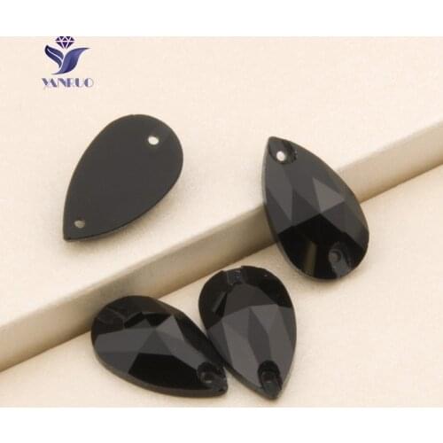 YANRUO 3230 Drop Black Sew Rhinestones Glass Crystal Stones Sew On Crystals Stones For Clothes Craft Dresses