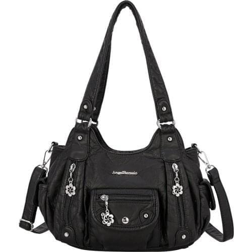 Women Handbag Cute Purse with Two Compartments and Many Pockets Two Short Handels and One Adjustable Long Strap in Soft Material