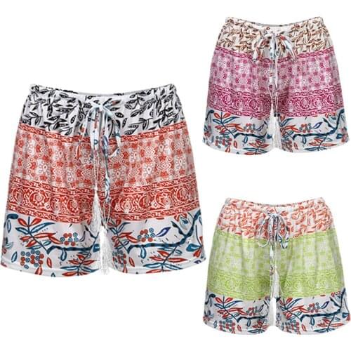 Women Short Pants Summer Casual Print Beach Hotpants Drawstring Elastic Waist Sport Shorts Loose Home Shorts Feminino Spodenki