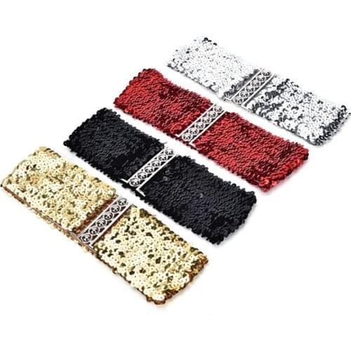 1pc Women Wide Stretch Belt Women Shinny Cummerbund High Fashion Metallic Sequin women dress belts Gold/Black/Silver Lady belt
