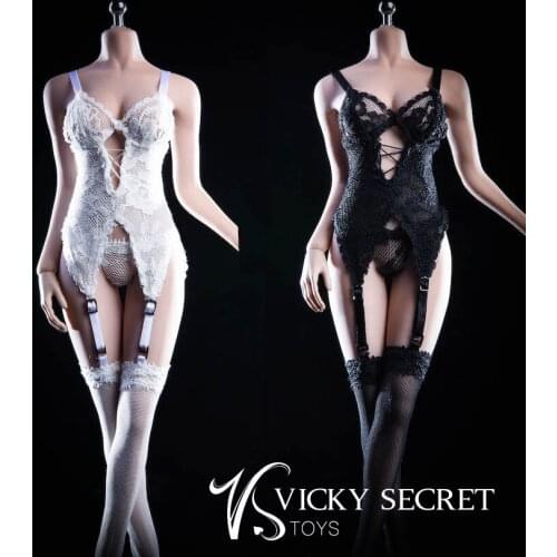 1/6 sexy girl figure clothing 18XG29 Black/White Sling Stockings Underwear Clothe For 12'' TBLeague large bust Seamless Body